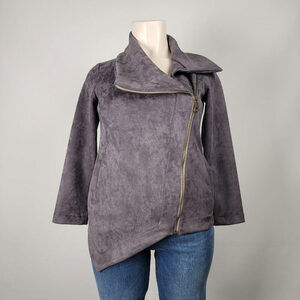 Nounke Grey Faux Suede Asymmetrical Zip Up Light Jacket Size L